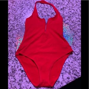 Red zipped bodysuit